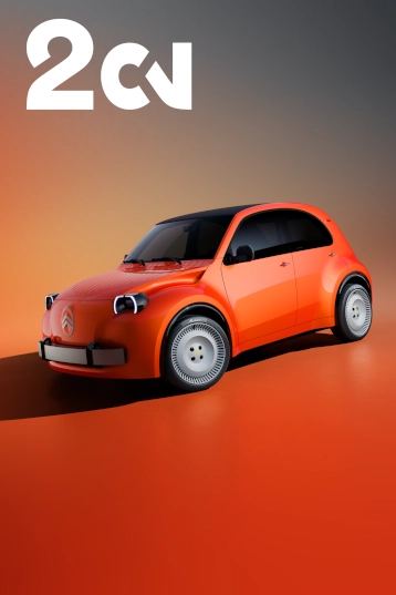 Widok Citroëna 2CV Concept z przodu pod kątem 3/4, prezentujący kultowy design inspirowany dziedzictwem modelu oraz jego nowoczesną interpretację