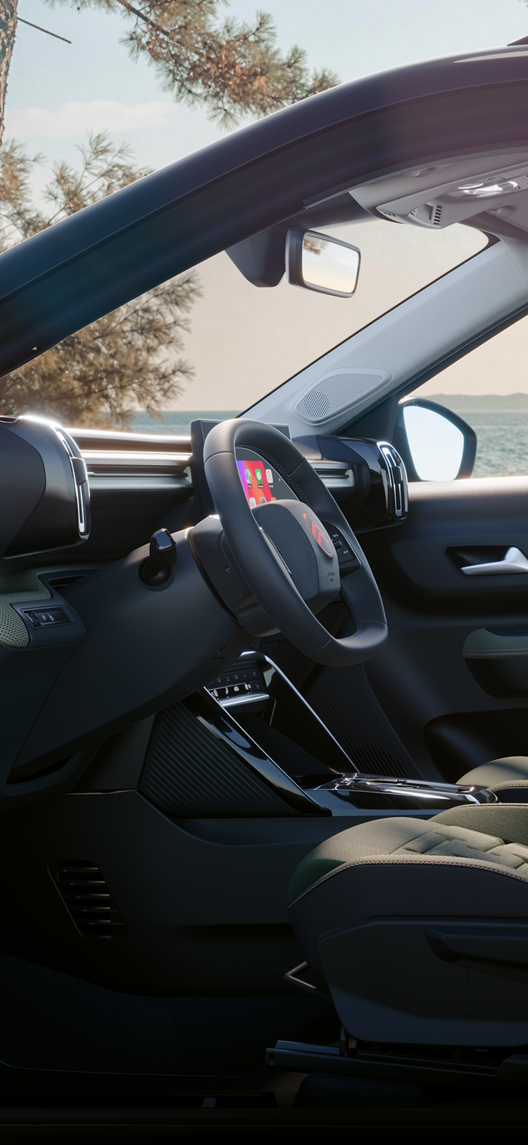 Widok wnętrza Citroëna C3 Aircross Outdoor z boku, ukazujący przestronne, wszechstronne i komfortowe wnętrze 7-miejscowego SUV-a oraz innowacyjne możliwości aranżacji kabiny