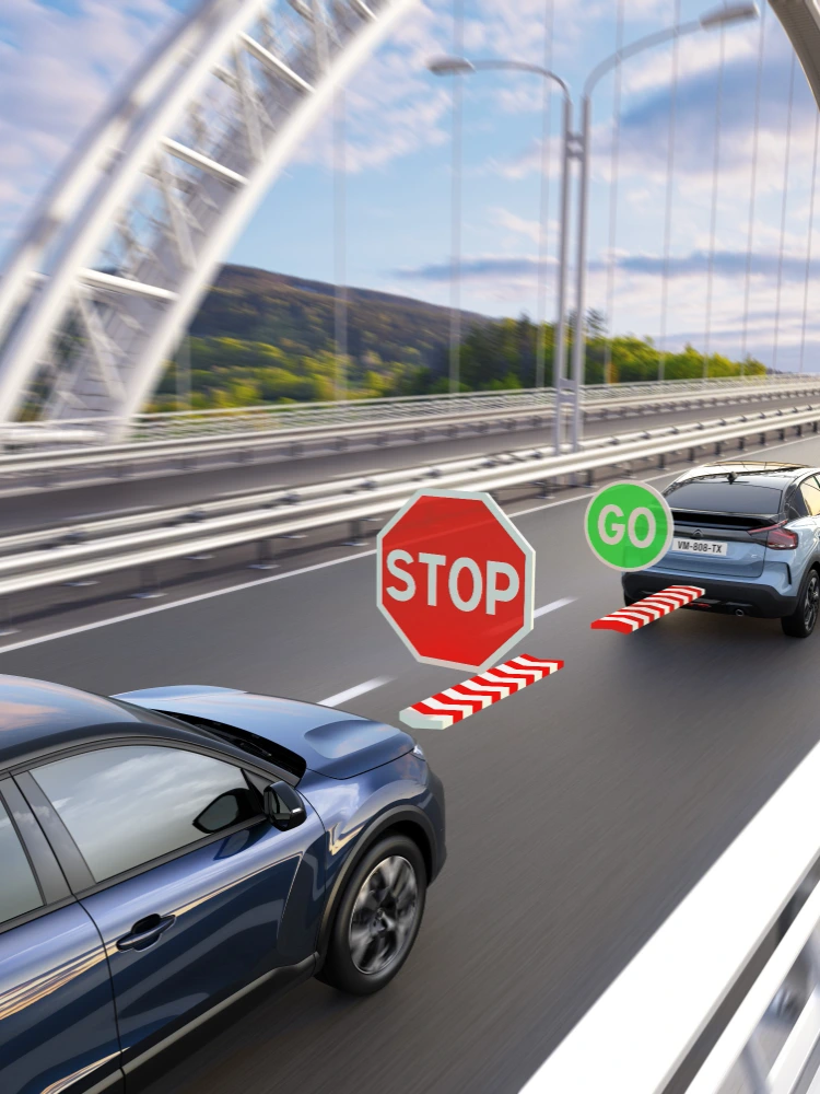 Citroën C4 X korzystający z Adaptive Cruise Control z funkcją Stop & Go w ruchu miejskim.