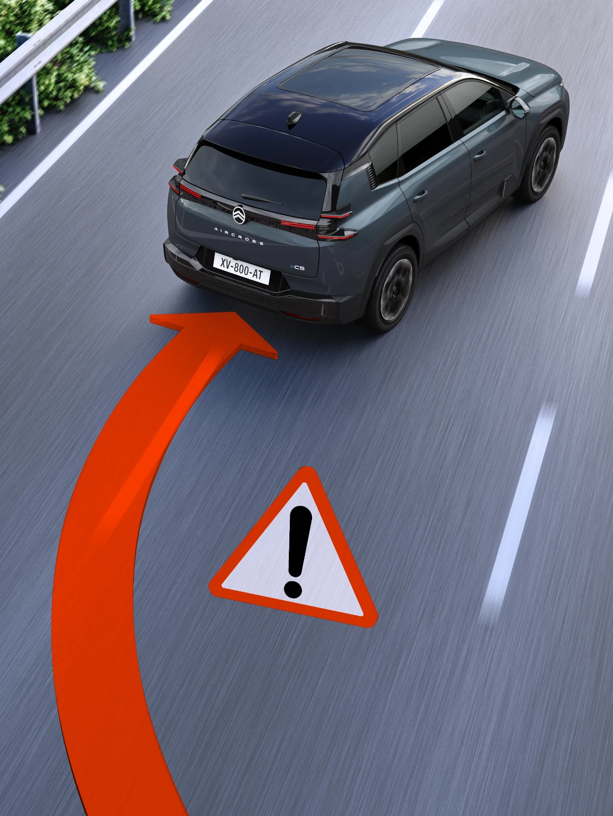 Widok tylno-boczny C5 Aircross z Lane Departure Warning wspierający utrzymanie pasa ruchu